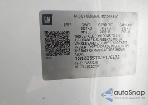 2018 Chevrolet Malibu 1Ls z USA, uszkodzony, nr VIN 1G1ZB5ST0JF176172